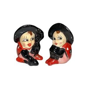 2 1950s Lady Bug Pixie Fairy Salt & Pepper Shakers Cork Stopper Madein Japan